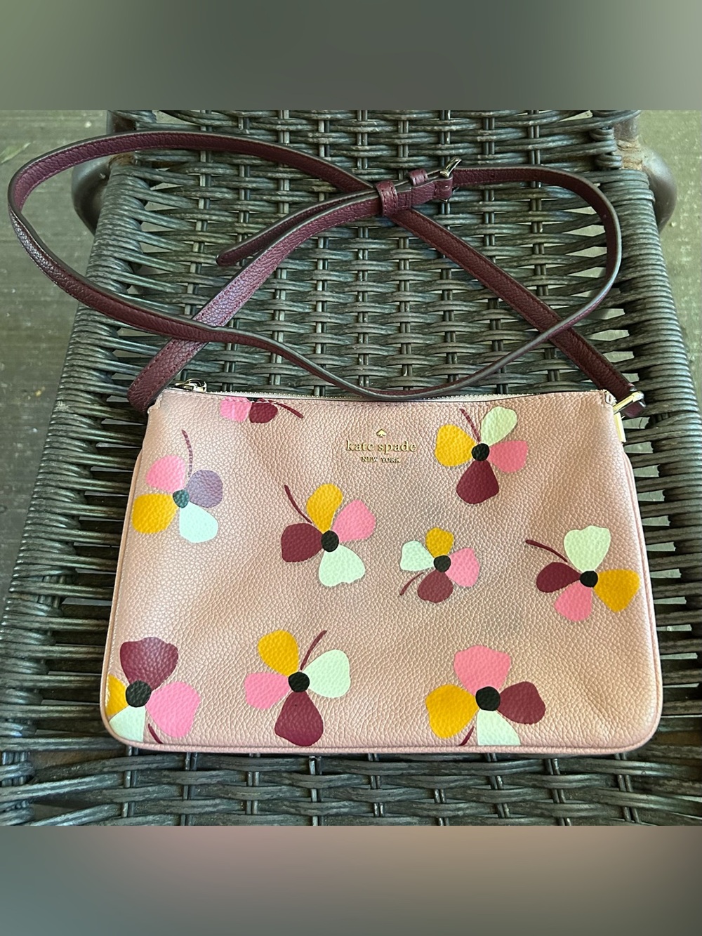 kate spade pink multicolor floral leather crossbody